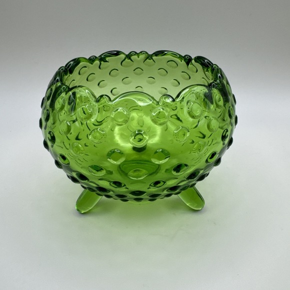 Le Smith Other - Vintage Mid Century LE Smith Glass Green Hobnail Rose Bowl Dish Vase 3 Footed‎